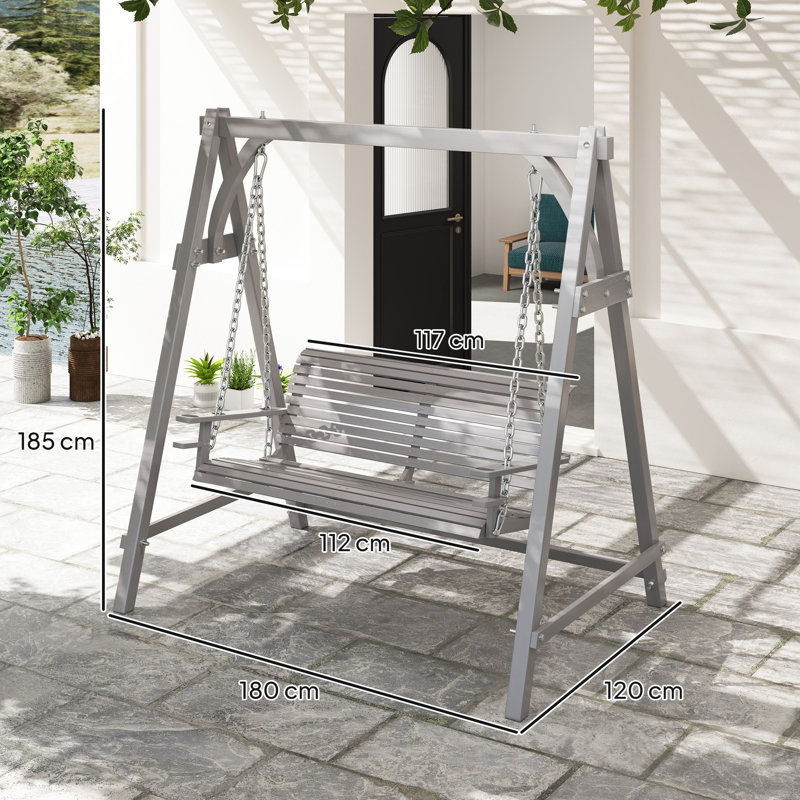 Outsunny 2 Seater Garden Swing Seat Wooden Swing Chair Bench Grey
