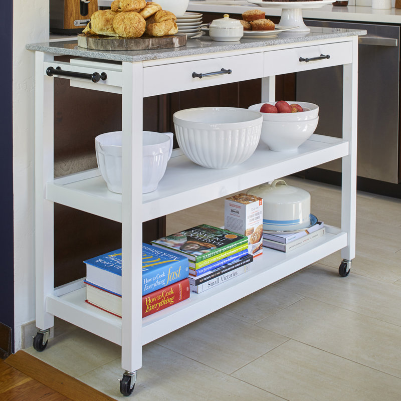Lombard Kitchen Cart, White, Granite