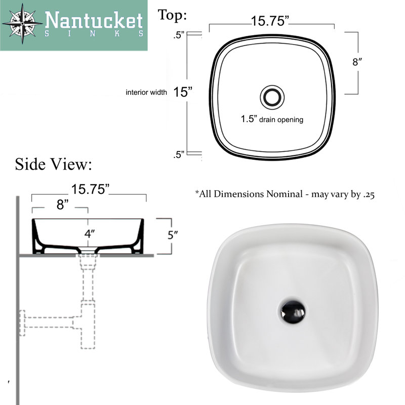 Regatta Poured Square Vessel Bathroom Sink, Matte White
