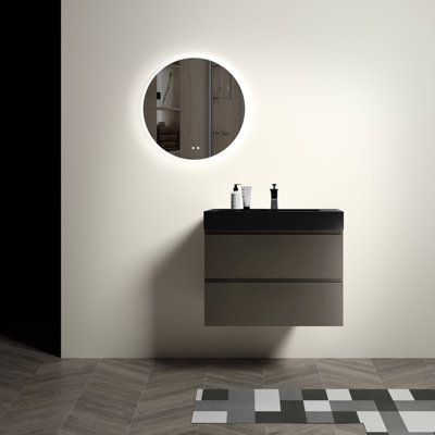 Meuble de salle de bain gris 30 po - Grand rangement contemporain et spacieux, armoire lisse et silencieuse