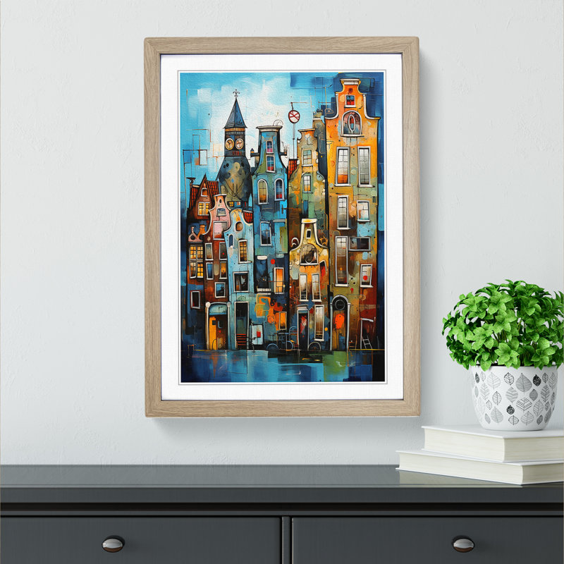 XYZ-FRM-V1223-1786 Amsterdam Abstract - Single Picture Frame Print on Wood, 46cm H x 34cm W x 2cm D, Oak