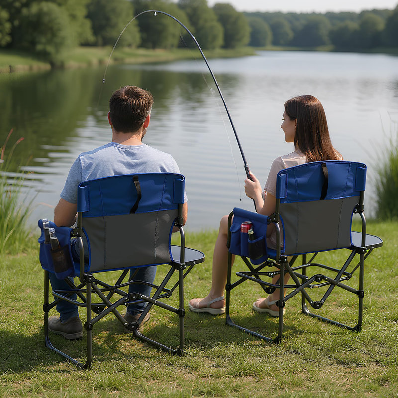 2 Pack Camping Directors Chair, Aluminum & Iron Frame Outdoor Folding Chair with Foldable Backrest & Side Pocket, Portable