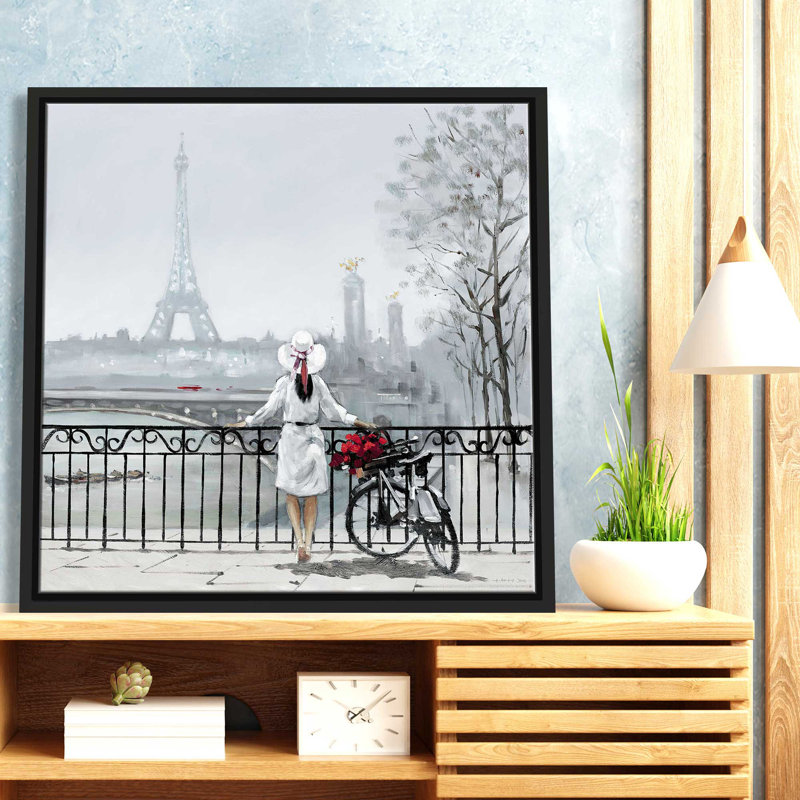 Dame à Paris - Peinture, L 21,5 po x H 21,5 po, Cadre noir