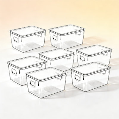 Bacs de rangement en plastique transparent avec couvercles, contenants de rangement empilables pour réfrigérateur et armoire de cuisine