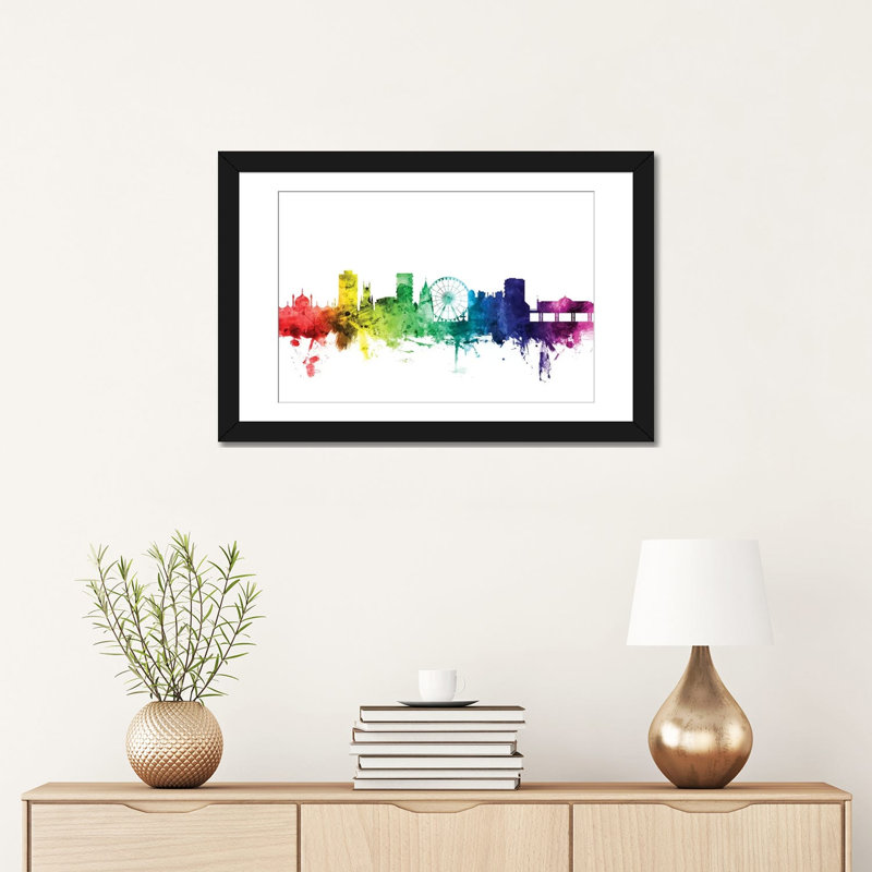Rainbow Skyline Series: Brighton, Angleterre, Royaume-Uni, impression sur toile tendue, Papier d'art encadré noir, Blanc