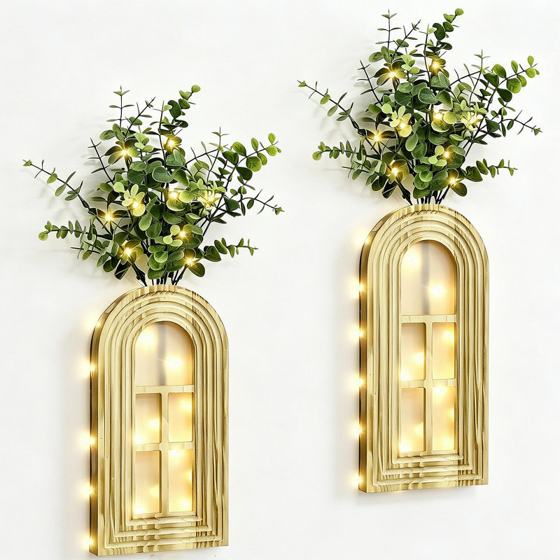 Ensemble de 2 vases en bois décoratifs muraux - Boho Farmhouse Wall Lights