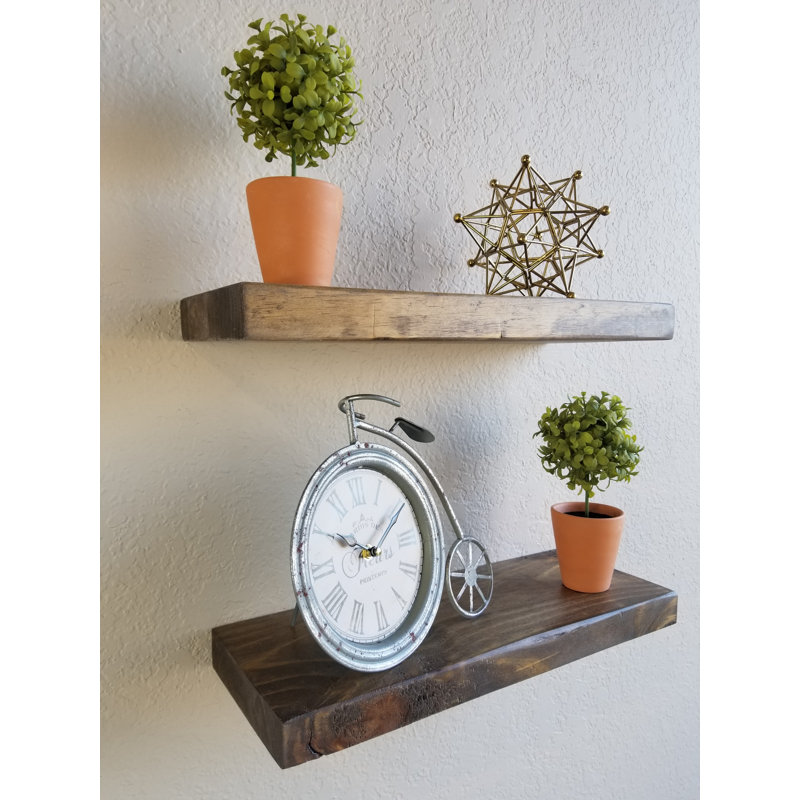 Tablette flottante en bois de pin massif 2 pièces Alouette, H 1,5 po x l 24 po x P 7 po, Noyer