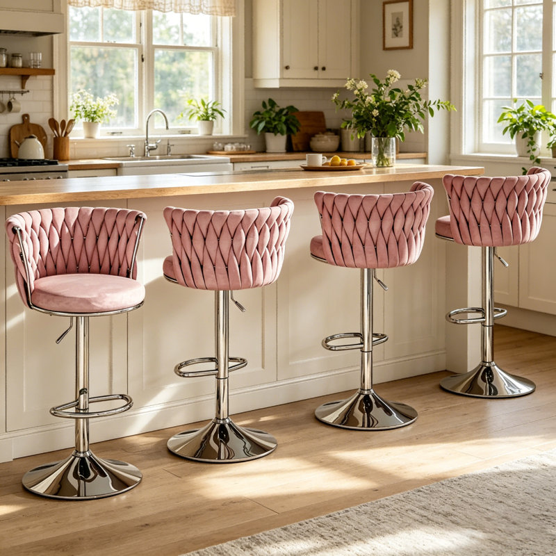Velvet Bar Stools Set Of 2, Swivel Barstool Upholstered Counter Bar Chairs, Counter Height Barstools Adjustable Kitchen Island Chairs