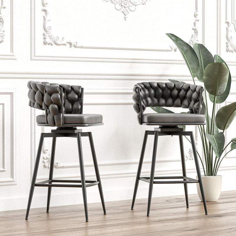 Tabouret de bar pivotant à 360 degrés brun clair, revêtement en cuir technique, pour îlot de cuisine, café, bar, tabourets de 4, rembourré avec restaurant