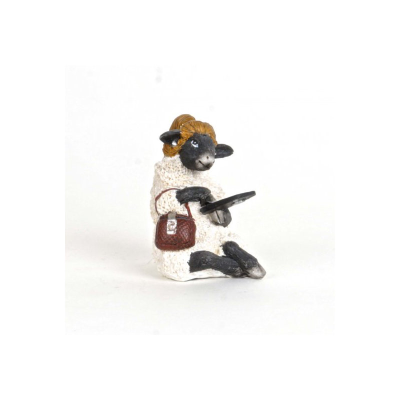 Figurine mouton en polyrésine avec iPad
