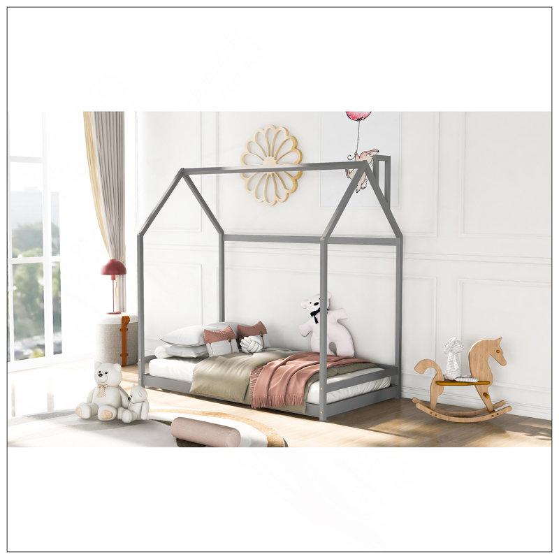 House Platform Beds,Two Shared Beds, Gray, Twin