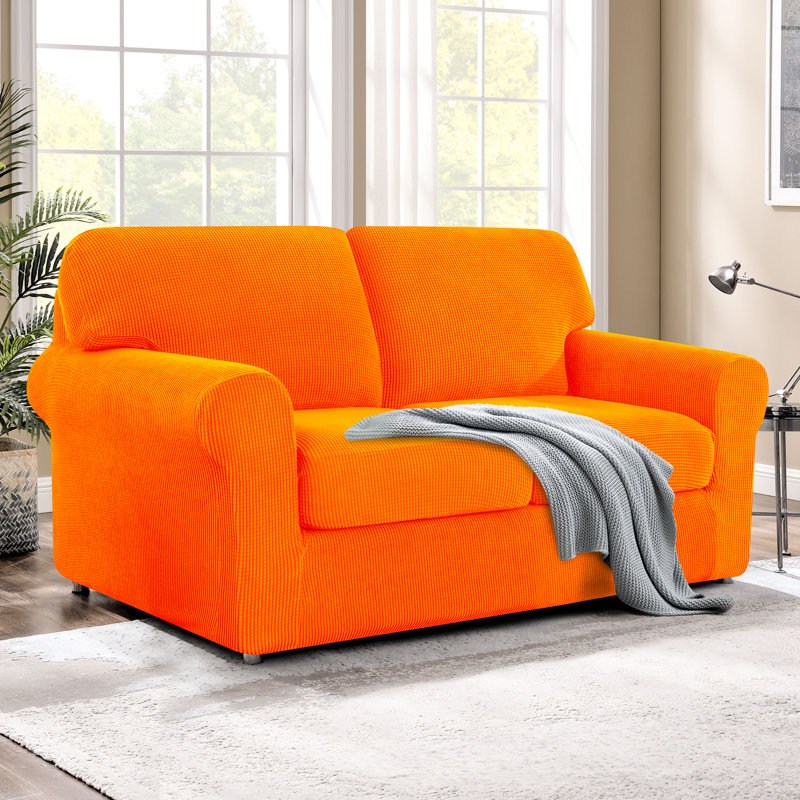 2 Seater Stretch Separate Box Cushion Loveseat Slipcover, Orange