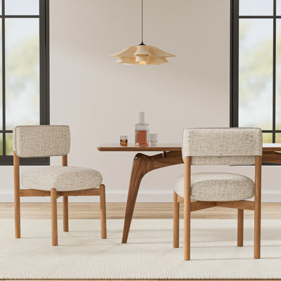Modern Wooden Blended Linen Kaki Dining Chair