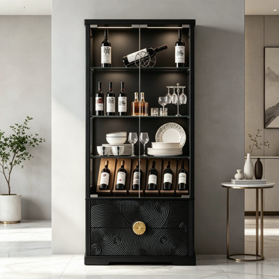 67" T  Glass Display Cabinet with 2 Drawer and RGB Light