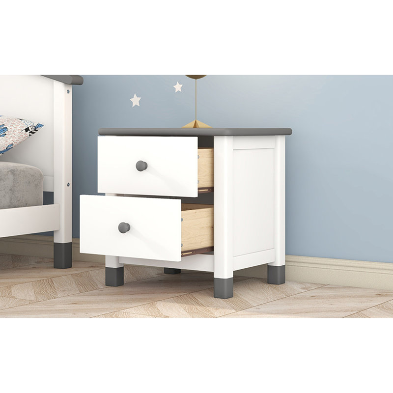 Children's Wooden End Table With Storage, Gray/White
