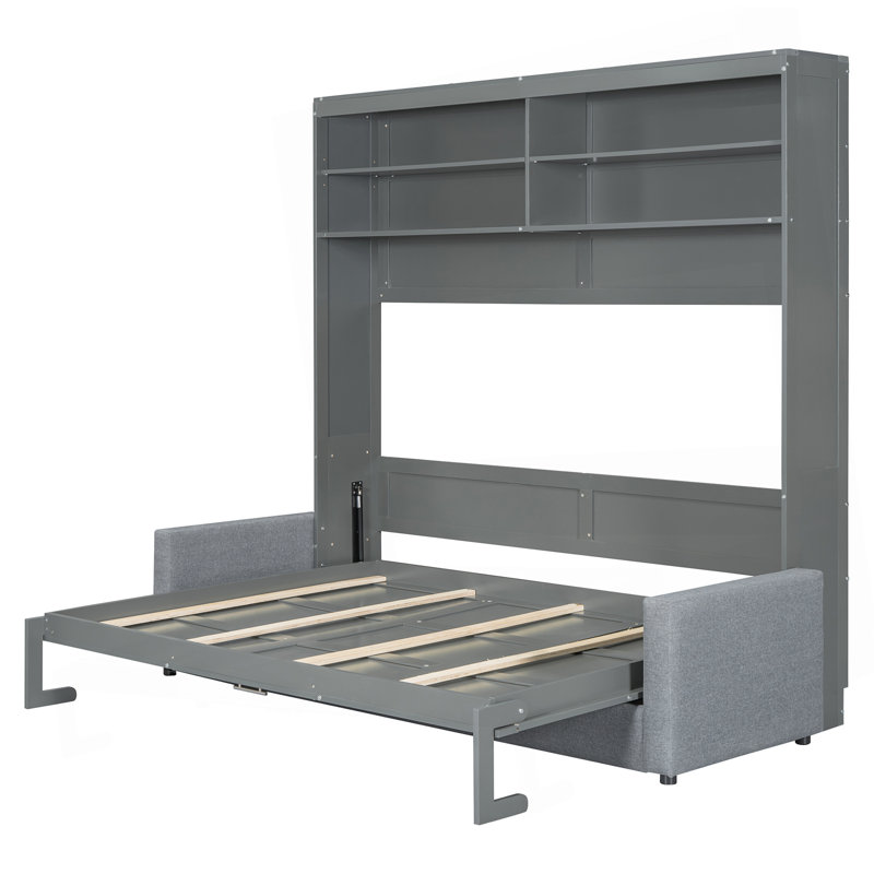 Grand lit escamotable mural avec canapé, gris, Gray