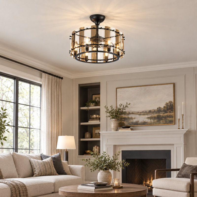 Ventilateur de plafond moderne en verre 20 "avec lumière et télécommande Fandelier