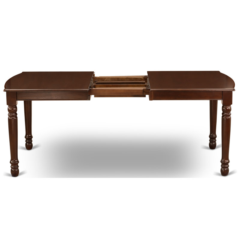 Cet ensemble de salle à manger 9 pièces comprend une table de salle à manger rectangulaire avec feuille papillon et 8 chaises rembourrées en tissu de café café foncé, acajou
