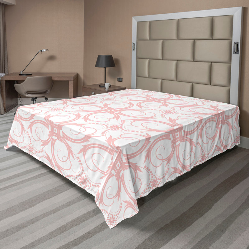 Drap plat moderne de style bohème Ambesonne, Drap plat de taille très grand, Rose pâle / rose / motif abstrait blanc