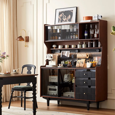 Black&Walnut Solid Wood Sintered Stone tabletop Sideboard