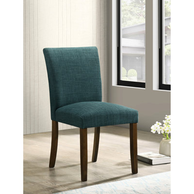 Chaises d'appoint de salle à manger rembourrées bleu sarcelle Conifer de 2 - profil profilé, sans accoudoirs avec dossiers légèrement incurvés, pieds carrés en bois brun pour plus de stabilité, bois d'hévéa et mousse de conifère