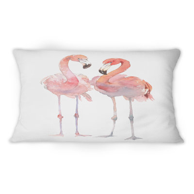 Coussin décoratif imprimé flamants roses sur fond blanc II
