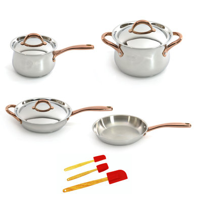 BergHOFF Ouro Gold 10Pc 18/10 Stainless Steel Cookware Set with Rose Gold Handles and Metal Lids