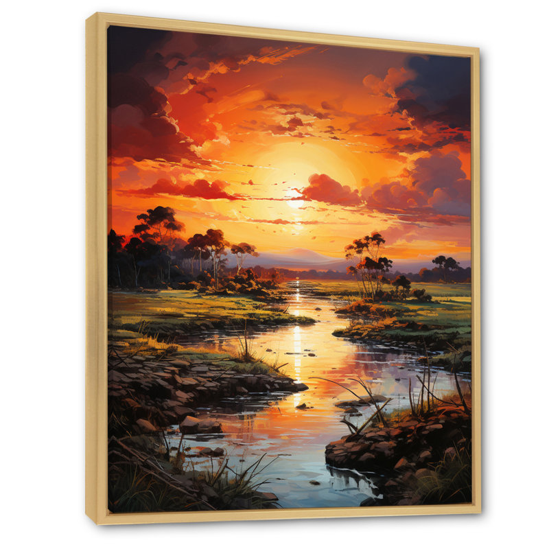 Vietnam River Delta Sunset III sur toile, Cadre naturel flottant, H 32 po x l 16 po x P 1 po