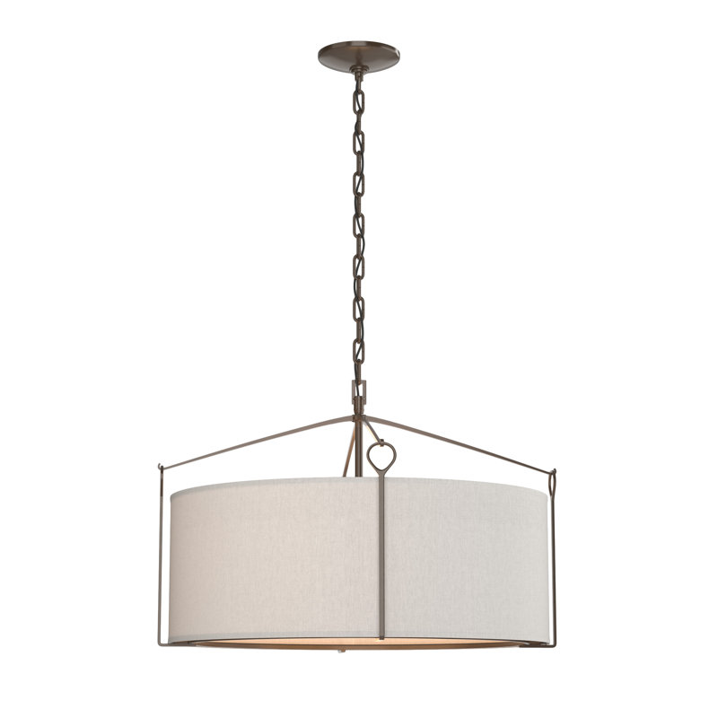 Bow 4 - Light Drum Chandelier, 15.8" H x 23.8" W x 23.8" D, Flax, Bronze