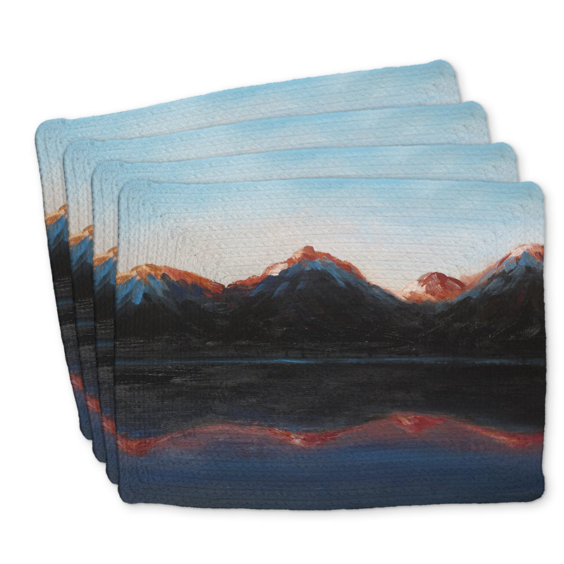 Ensemble de 4 napperons en polyester tressé - décor de paysage de montagne