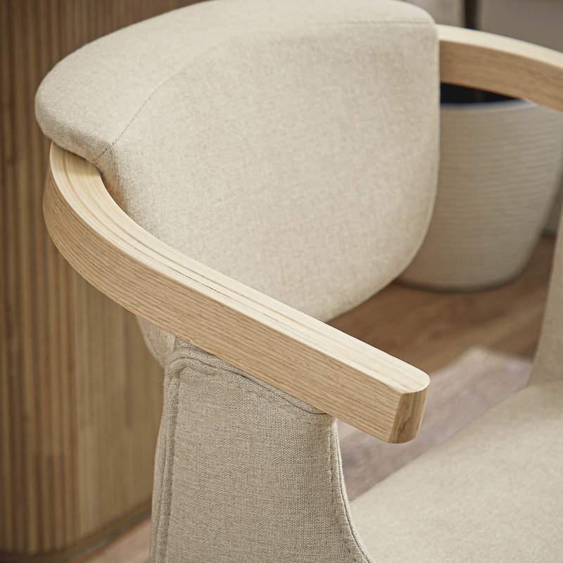 Diland Fabric Upholstered Swivel Desk Chair, Beige, Cream Linen