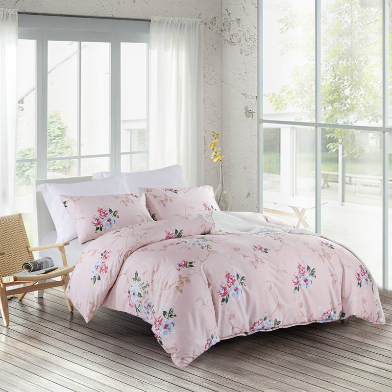  Pink Cotton 3 Piece Duvet Cover Set, King Duvet Cover + 2 Pillowcases