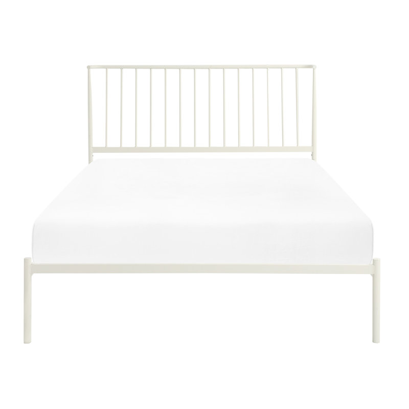 Grand lit en métal avec tête de lit inclinée, lit plateforme sans base de couleur blanche, tête de lit requise, White
