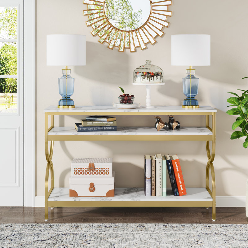 Drexell 55'' Console Table, White/Gold