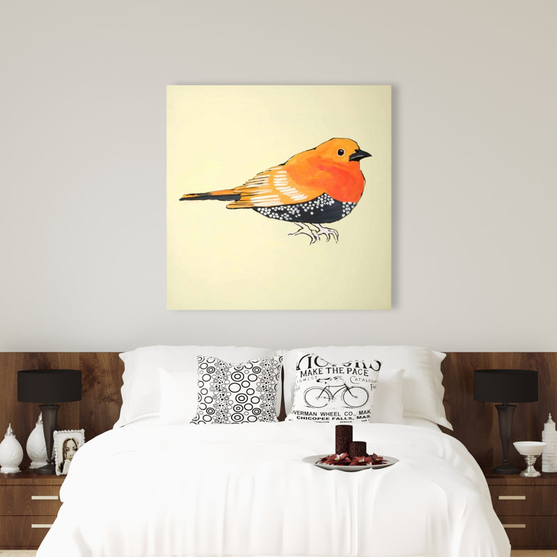 Illustration d'un petit oiseau orange - décor de toile de salon Plumes