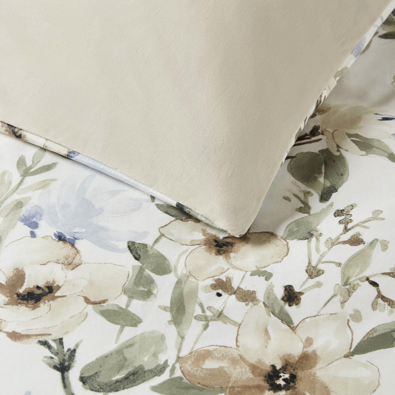 Édredon très grand 6 pièces en coton avec motif floral inspiré de la nature, 100% pour une expérience luxueuse et respirante, bourre en polyester 300 g / m², coussins décoratifs, broderie au point de chaînette, qualité