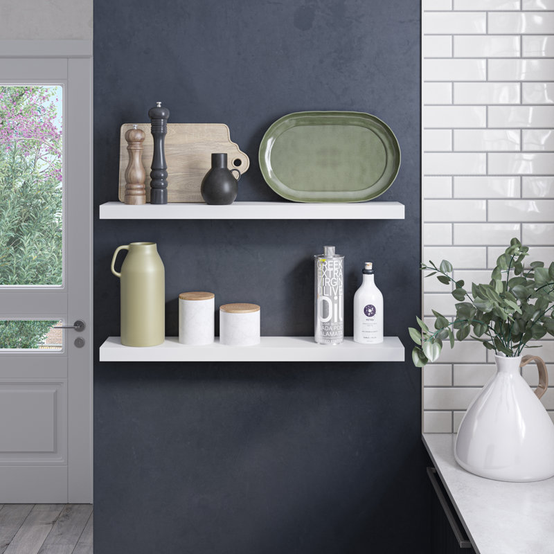 Sydney 36" W x 6" D Floating Shelves Set with Invisible Wall Mount Brackets, White