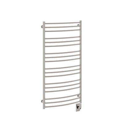 23.5"x47.5" Laveno Electric Hardwired Curved Rail Towel Warmer - Brushed Nickel, Wall Mounted, Includes Programmable Smart Switch, Lifetime Warranty