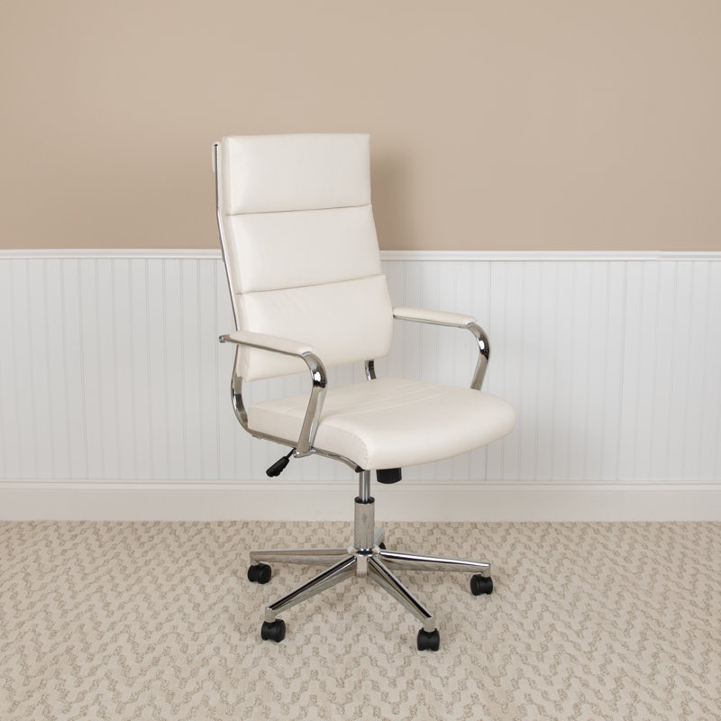 High Back LeatherSoft Contemporary Panel Executive Swivel Office Chair, White
