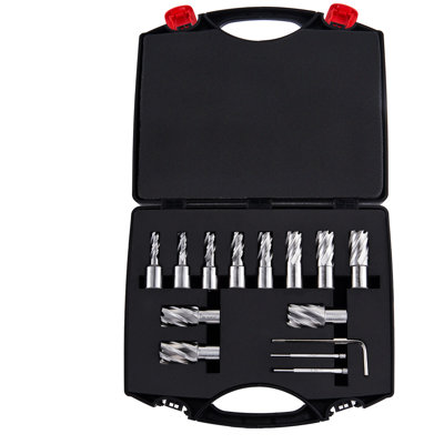 Drill Bits Cutter 13 Pcs 7/16" To 1 - 1/16" Cutting Diameter 1" Depth M2al 2 Pilot Pins Wrench Portable Case High Speed Steel Compatibility For Magnetic
