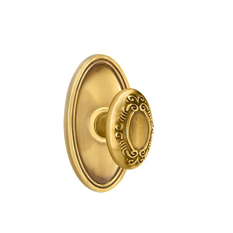 Ensemble de boutons de passage Emtek avec bouton ovale Roestte et Victoria, Laiton antique français