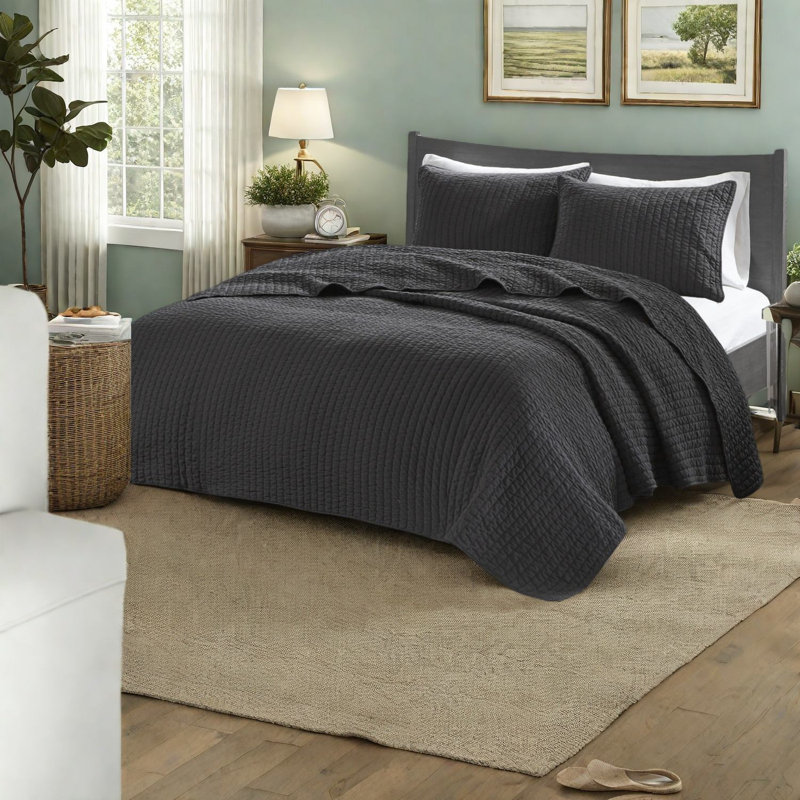 Comfortable Microfiber Bedding Set, Black Twin Xl, Farmhouse Style