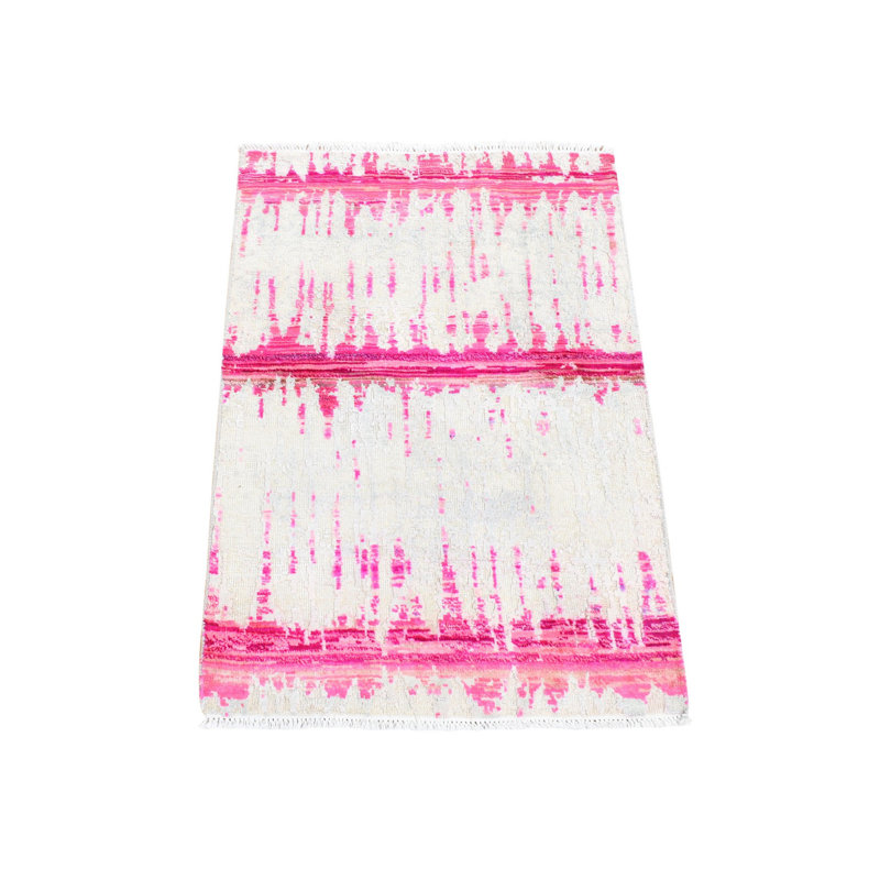 Tapis oriental 2 pi x 3 pi 2 po ivoire et rose, motif en soie avec laine texturée, moderne, noué à la main 8D98E35713C94729A9CECA2D6C9E3923