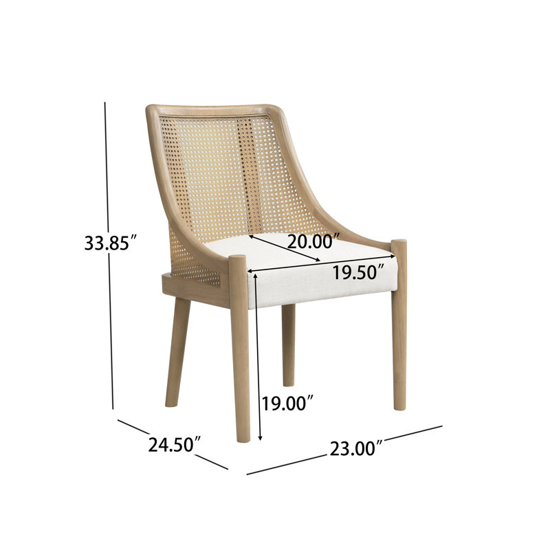 Chaise de salle à manger moderne Paxon en bois d'hévéa massif avec dossier en rotin et assise rembourrée, 4