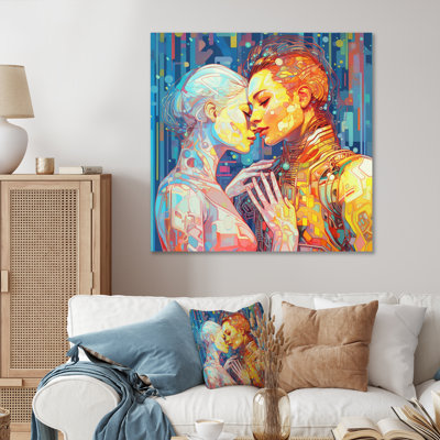 «Retro Robot Couple in Love», reproduction sur toile