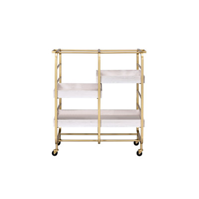 Gold & White Storage Cart With 3 Removable Adjustable Trays Serving And Construction