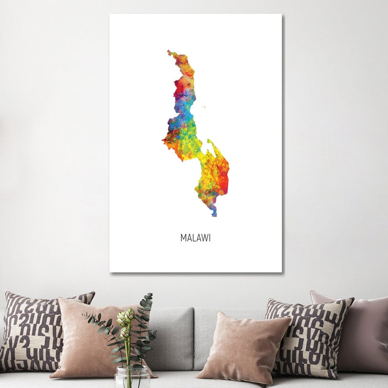 Malawi Map by Michael Tompsett - Wrapped Canvas Gallery-Wrapped Canvas Giclée, 152.5 cm H x 101.5 cm W