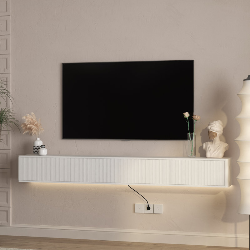 Floating TV Stand Wall Mounted,Modern TV Stand, Floating TV Cabinet Entertainment Center, White, W78.74*H9.84