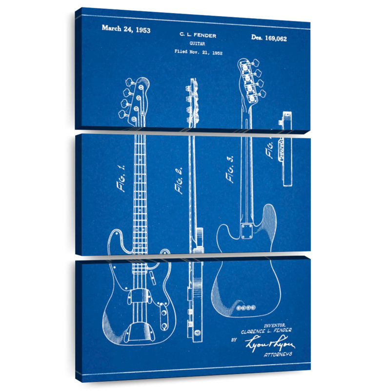 Affiche brevetée Blueprint Fender Precision Bass Guitare, H 57 po x l 36 po