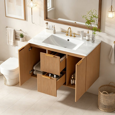 Single Sink Bathroom Vanity with Soft Close Doors and Divided Drawers